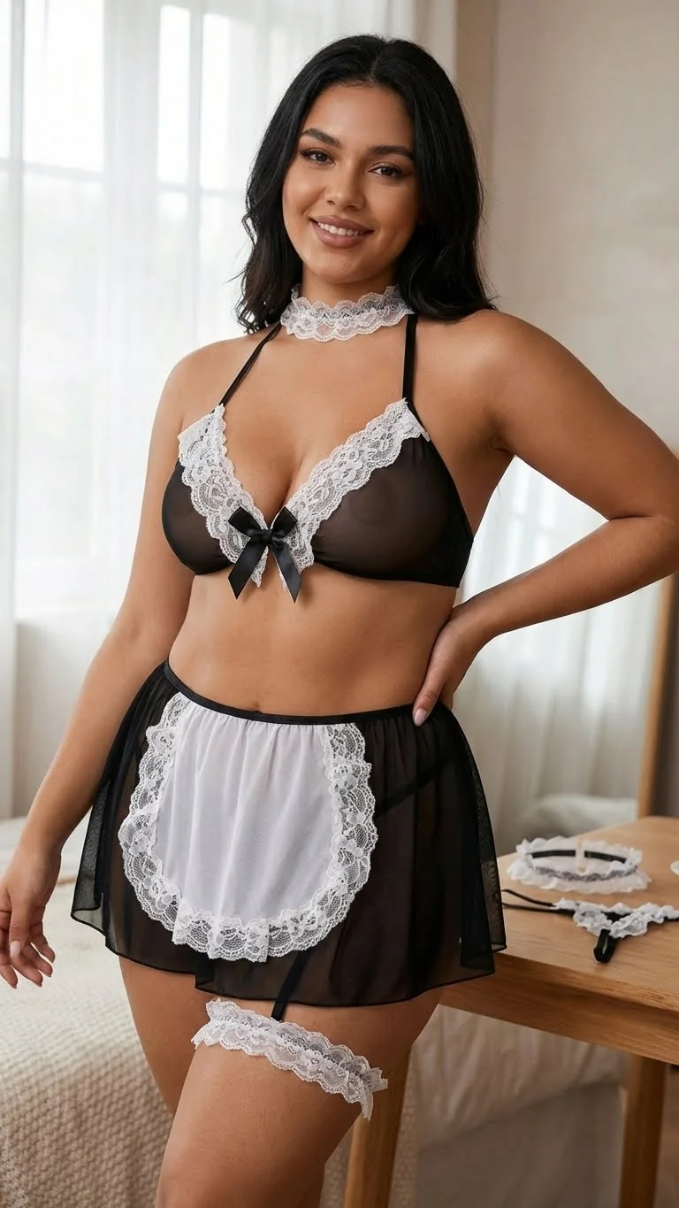 LunaIntim Fransız Hizmetçi Temalı Kostüm Seti Dantel Önlük Detaylı - Temalı Kostüm Detay